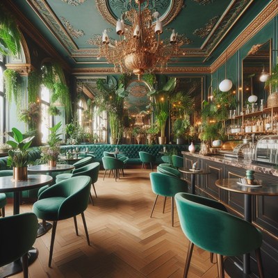 Green velvet cafe interior