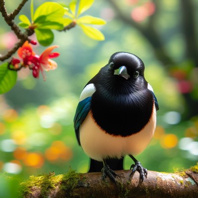 Magpie perched on branch