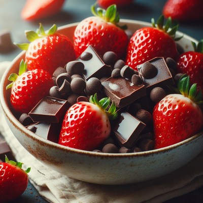 Strawberries and chocolate in bowl