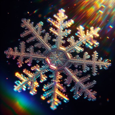 Detailed snowflake with rainbow light