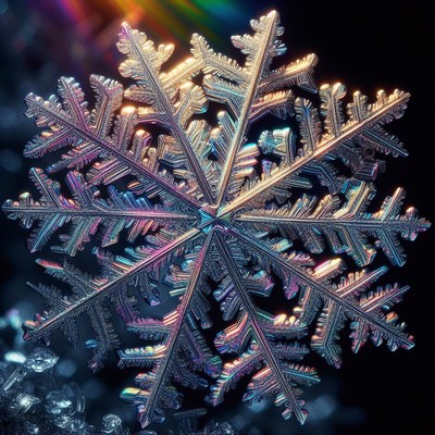Detailed snowflake with iridescent colors