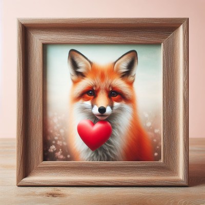 Framed fox holding heart