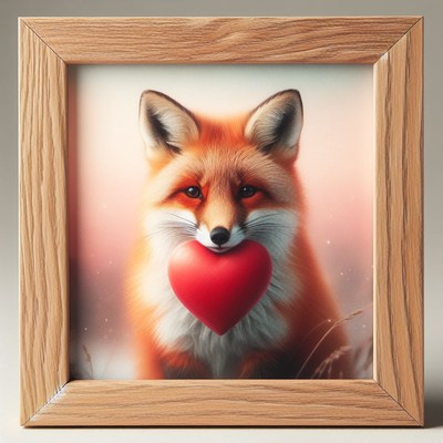 Fox holding heart in frame
