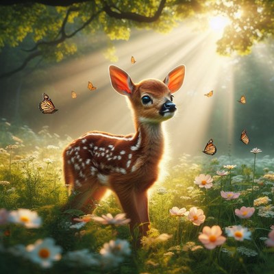 Fawn in a sunlit meadow