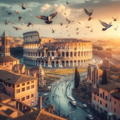 Colosseum sunset in rome