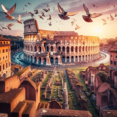 Colosseum at sunset in rome