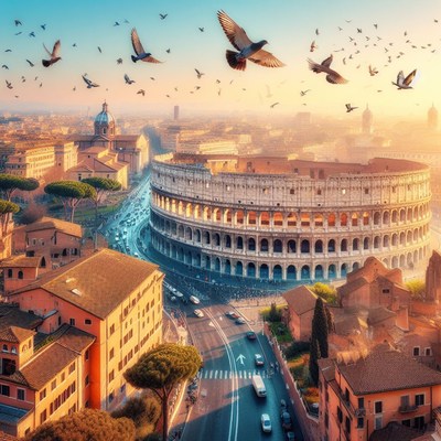 Colosseum at sunrise in rome