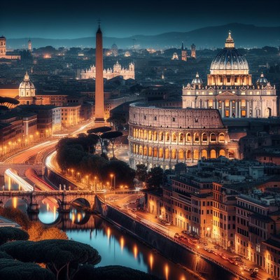 Nighttime view of rome, italy