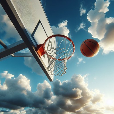 Basketball soaring through the sky