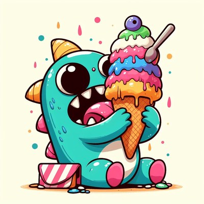 Monster eating ice cream