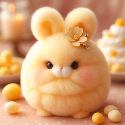 Fluffy bunny with flower