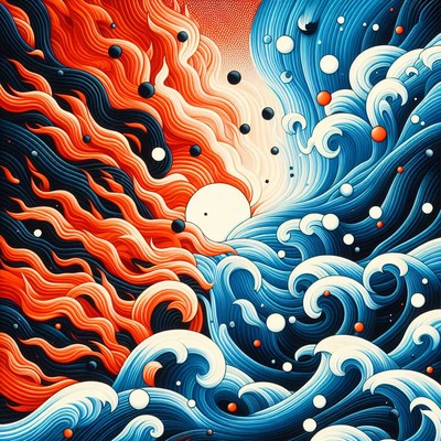 Abstract fire and water waves painting