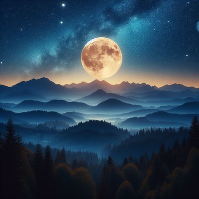 Full moon over mountain range
