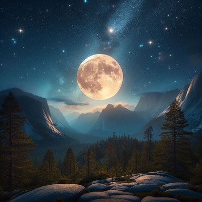 Full moon over mountain range