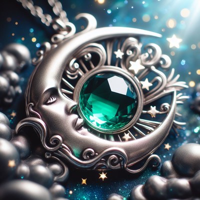 Crescent moon necklace with emerald gem