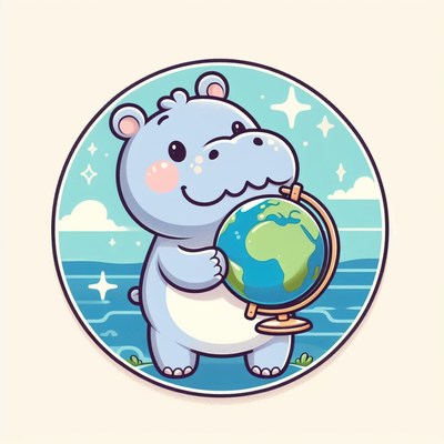 Hippo holding globe illustration