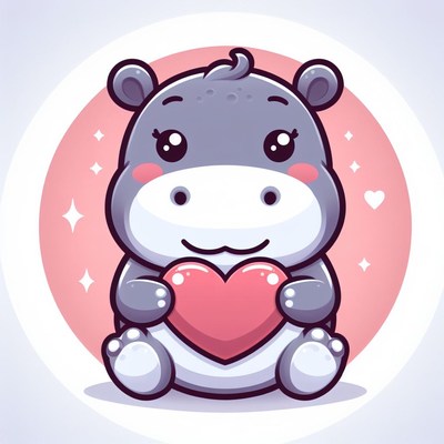 Cute hippo holding heart