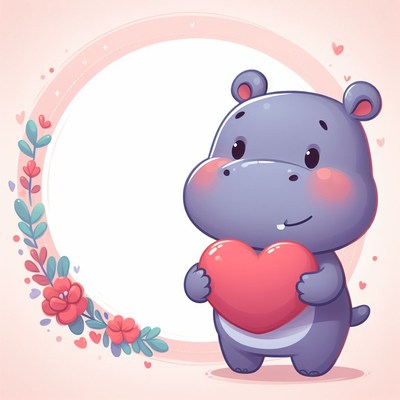 Cute hippo holding heart