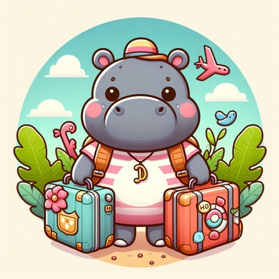 Hippopotamus traveler with luggage