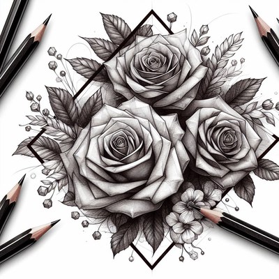 Pencil drawing of three roses