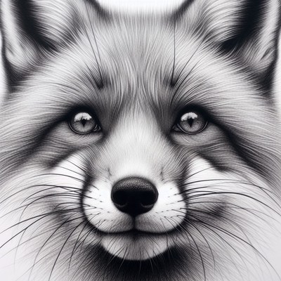 Fox portrait in black and white