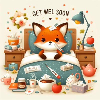 Fox in bed with thermometer