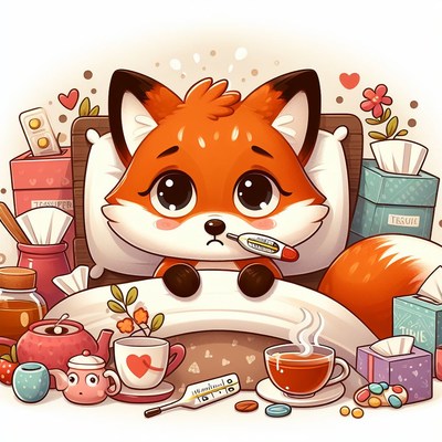 Sick fox in bed