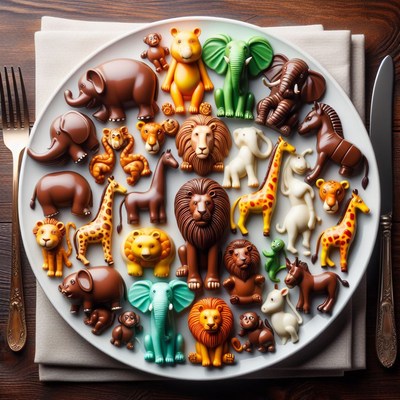 Chocolate safari animals on a plate