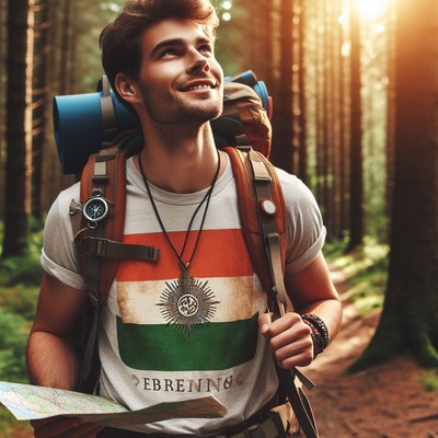 Man hiking in forest with backpack