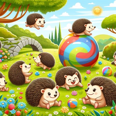 Hedgehogs playing in a meadow