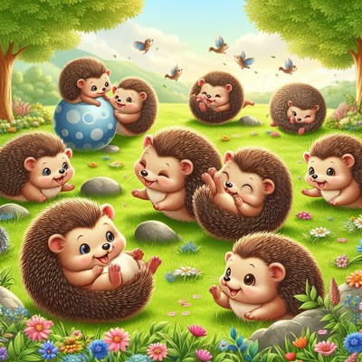Hedgehogs playing in a meadow