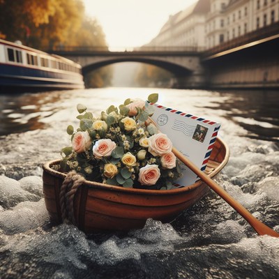 Flowers and letter in a rowboat