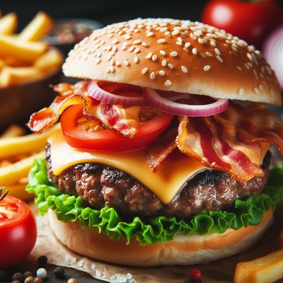 Cheeseburger with bacon and onion