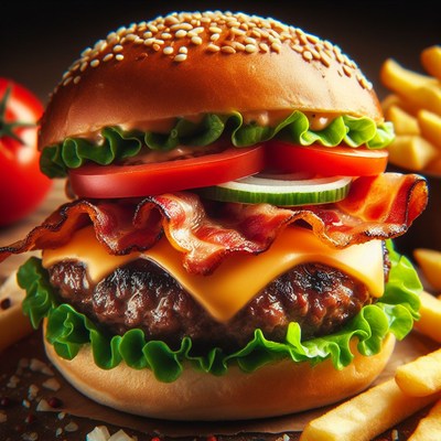 Cheeseburger with bacon and toppings