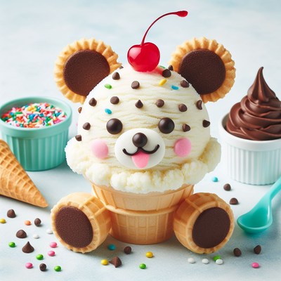 Bear-shaped ice cream cone with sprinkles