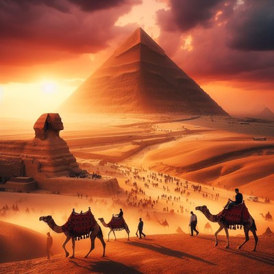 Giza pyramids at sunset