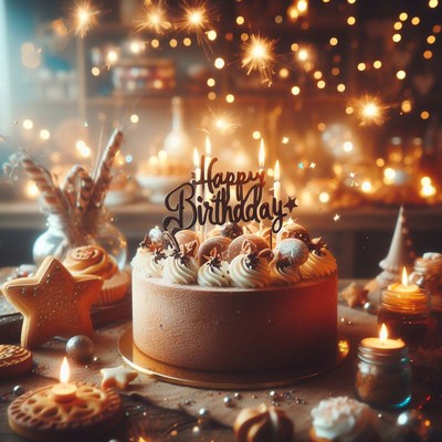 Birthday cake with candles and lights