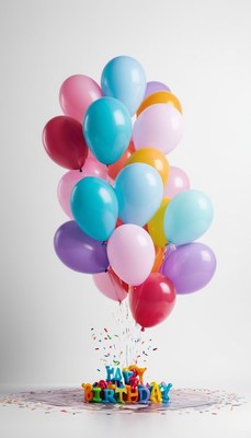 Colorful balloons and birthday candles