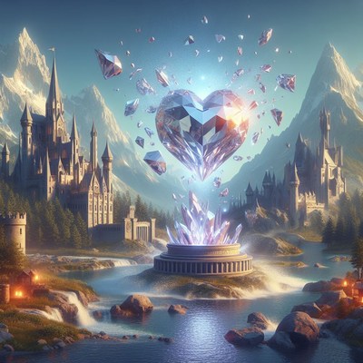 Crystal heart over fantasy castle