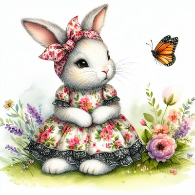 Bunny in a floral dress
