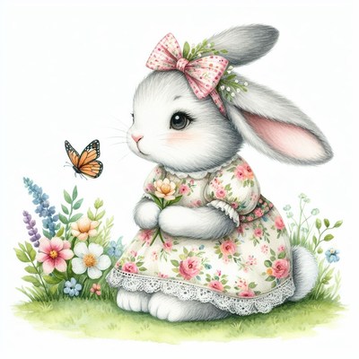 Bunny in a floral dress