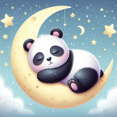 Panda sleeping on a crescent moon