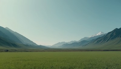 Mountain range and grassy field
