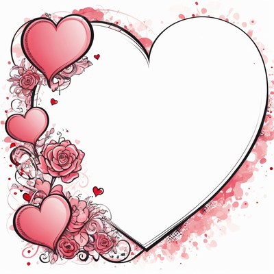 Heart frame with roses and watercolor