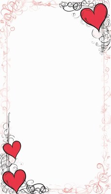 Red hearts border with swirls