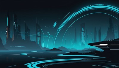Futuristic cityscape with blue glow