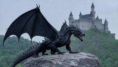 Black dragon on clifftop