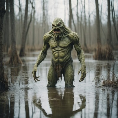 Monster wading through swamp