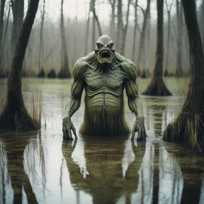 Swamp monster in a foggy forest