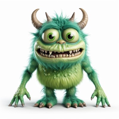 Green furry monster smiling